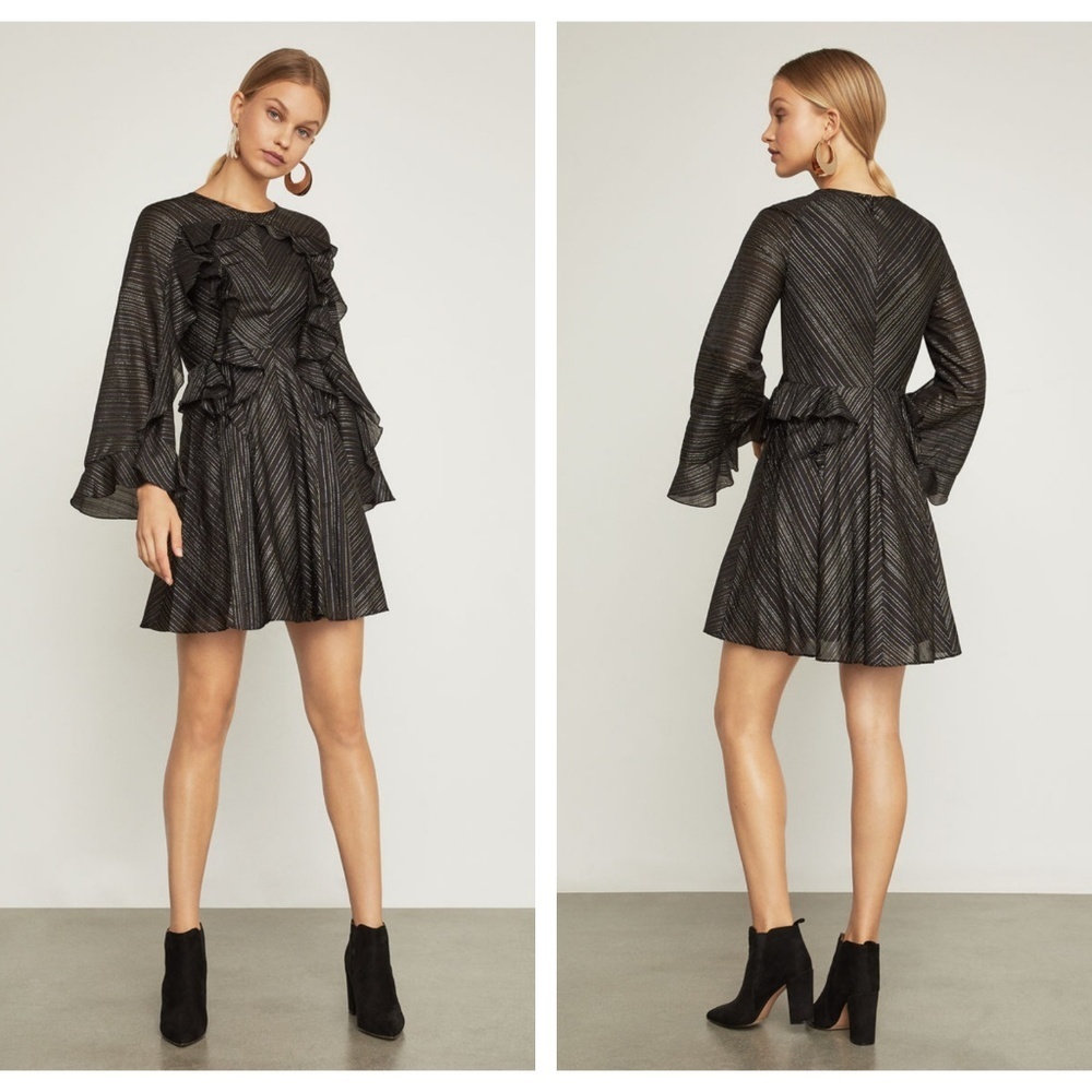 BCBGMaxAzria Black Metallic Ruffle Dress Small